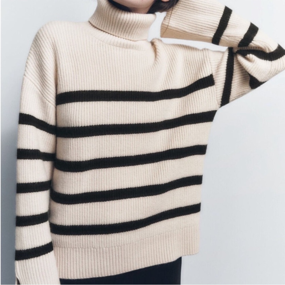 Zara Chunky Oversized Striped Turtleneck Sweater